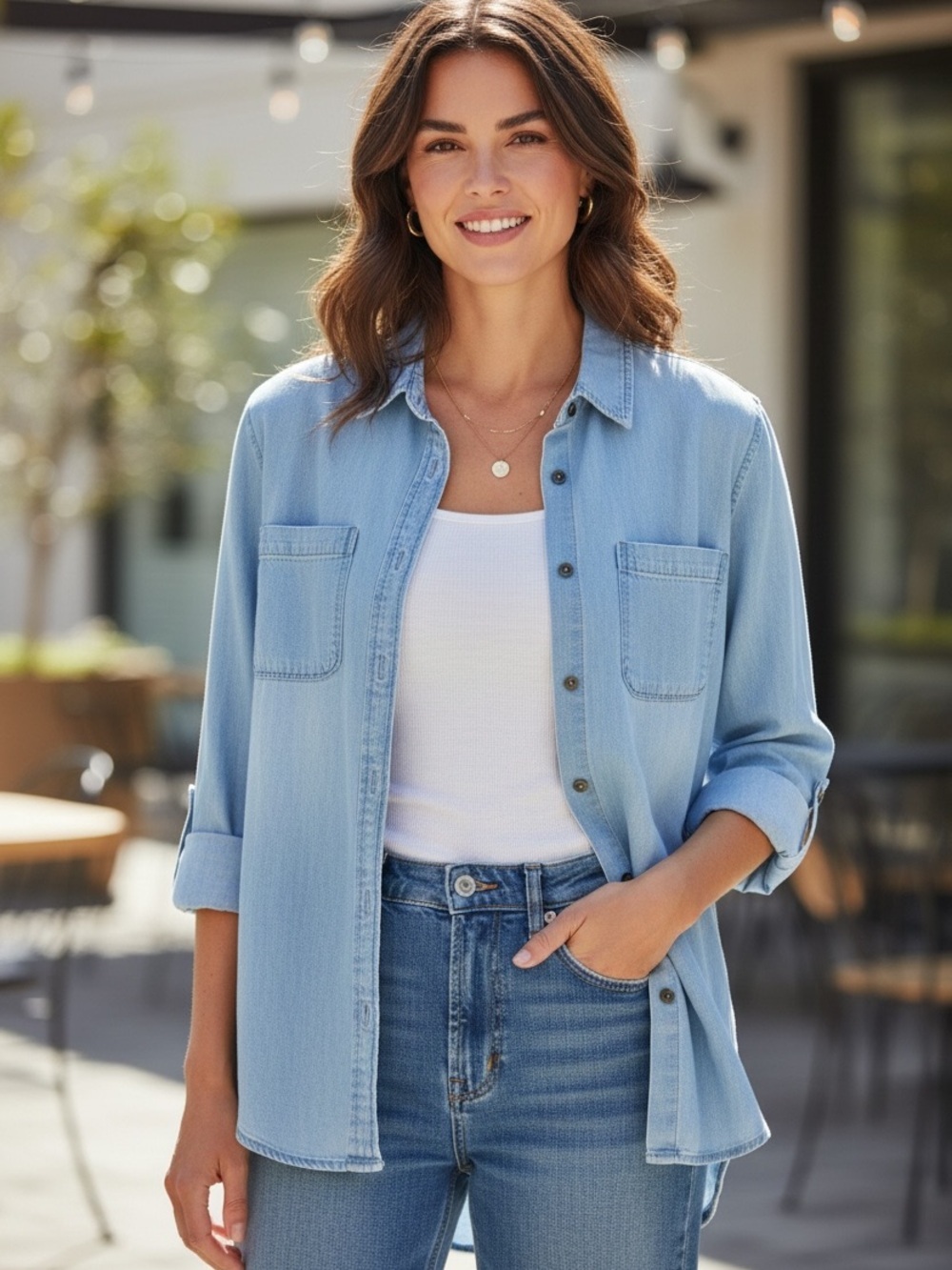 Abound Light Blue Boyfriend Button Down Cotton Shirt